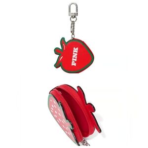 Victoria's Secret PINK strawberry Zip Pouch Coin Purse Keychain Charm